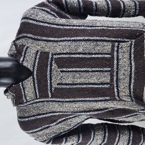 Mexican hoodie poncho woven hoodie pullover LG brown striped baja jacket
